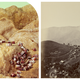 Left: “Saturated Fat Foothills” (Barbara Ciurej and Lindsay Lochman) Right: “The Town on the Hill, New Almaden” (Getty’s Open Content Program/Carleton Watkins)